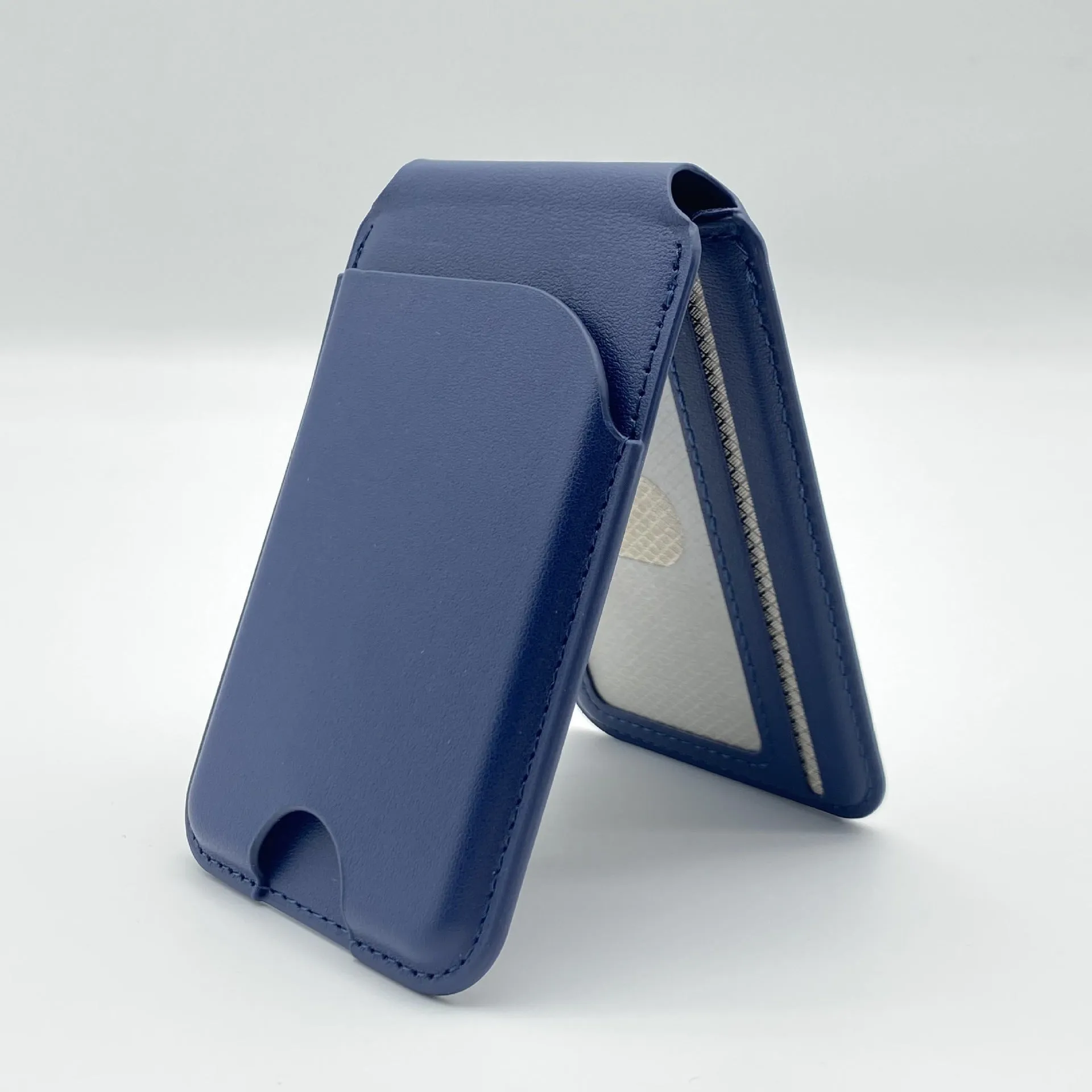 Leather magnetic bracket card holder in black with anti-fingerprint surface for Opp Bag