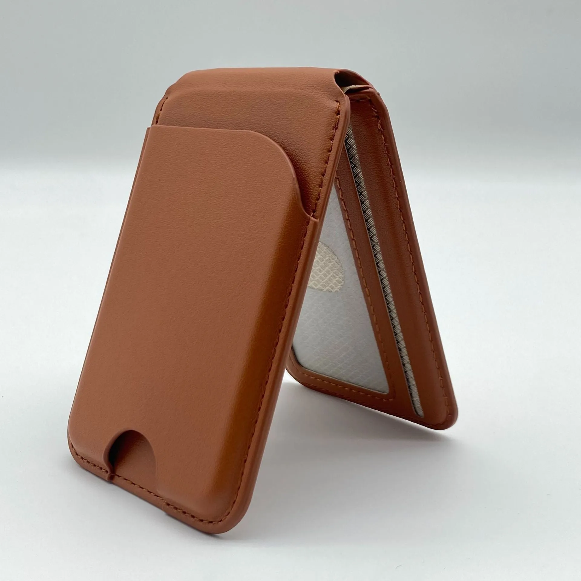 Leather magnetic bracket card holder in black with anti-fingerprint surface for Opp Bag