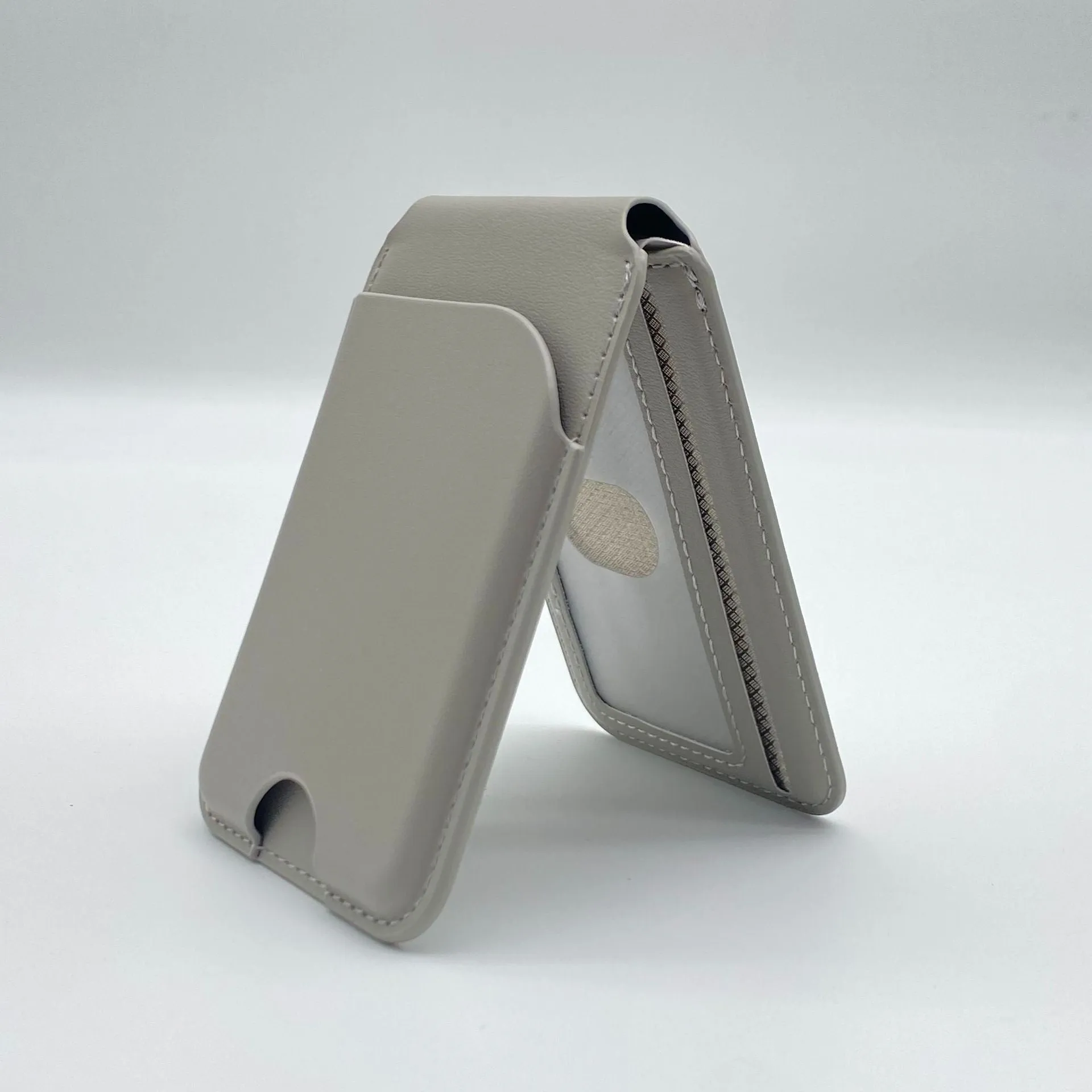 Leather magnetic bracket card holder in black with anti-fingerprint surface for Opp Bag