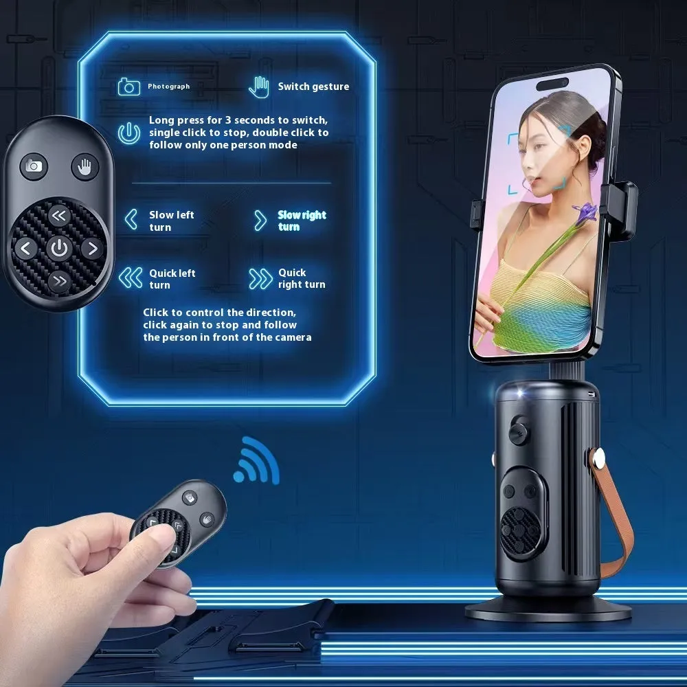 Smart AI face recognition selfie holder with 360 rotation and Bluetooth remote for mobile live streaming