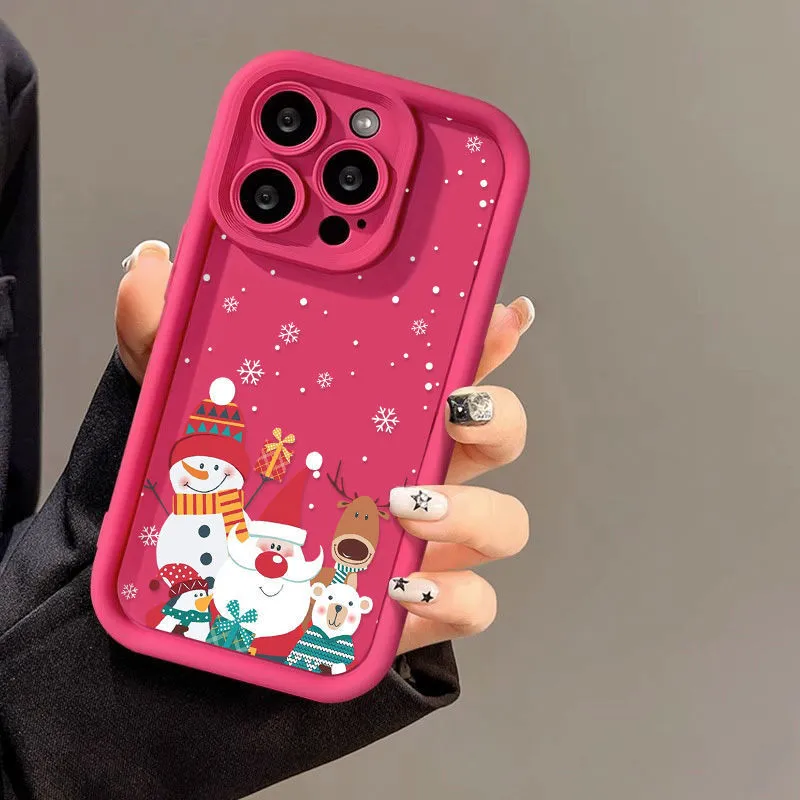 Cute Santa Claus Christmas pattern frosted silicone phone case for iPhone shockproof protection in black