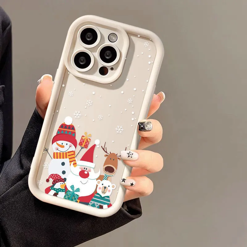 Cute Santa Claus Christmas pattern frosted silicone phone case for iPhone shockproof protection in black
