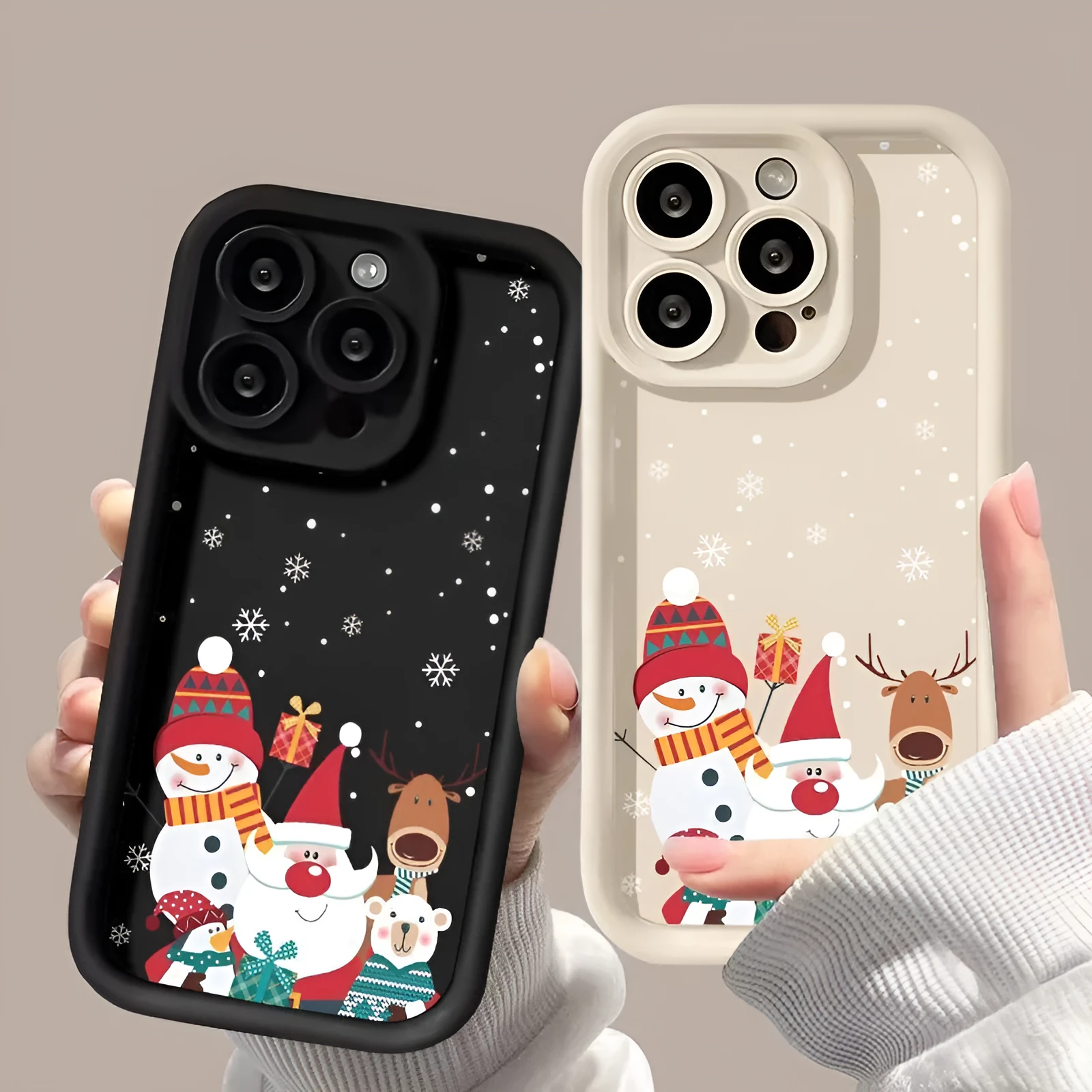 Cute Santa Claus Christmas pattern frosted silicone phone case for iPhone shockproof protection in black
