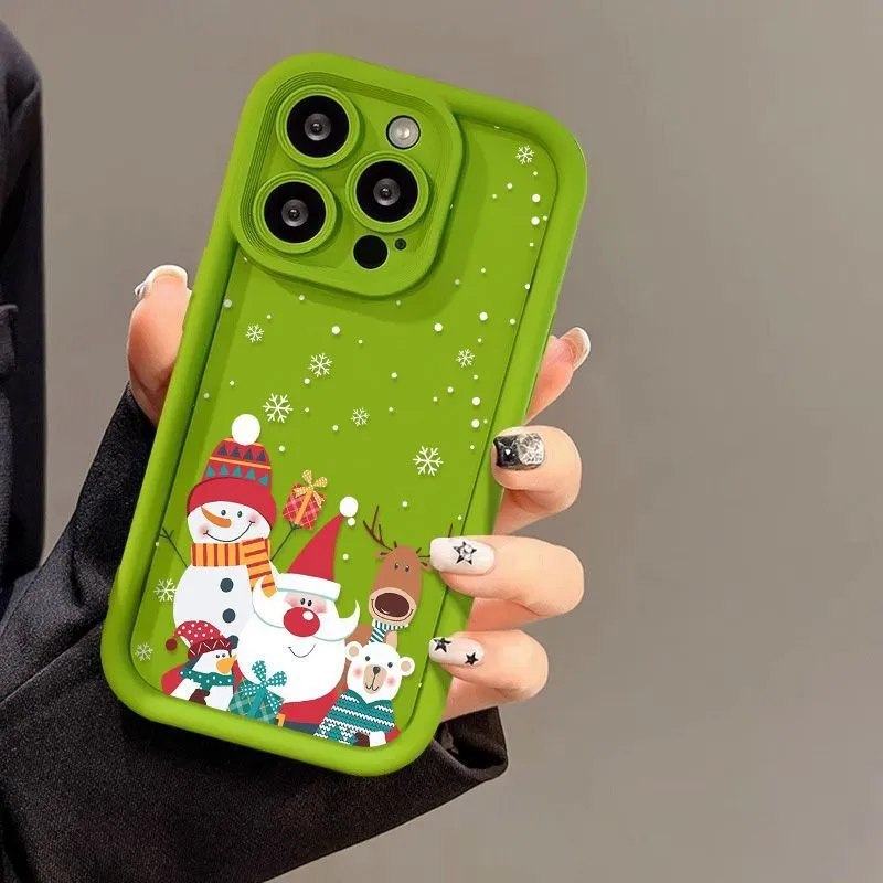 Cute Santa Claus Christmas pattern frosted silicone phone case for iPhone shockproof protection in black