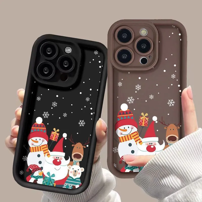 Cute Santa Claus Christmas pattern frosted silicone phone case for iPhone shockproof protection in black