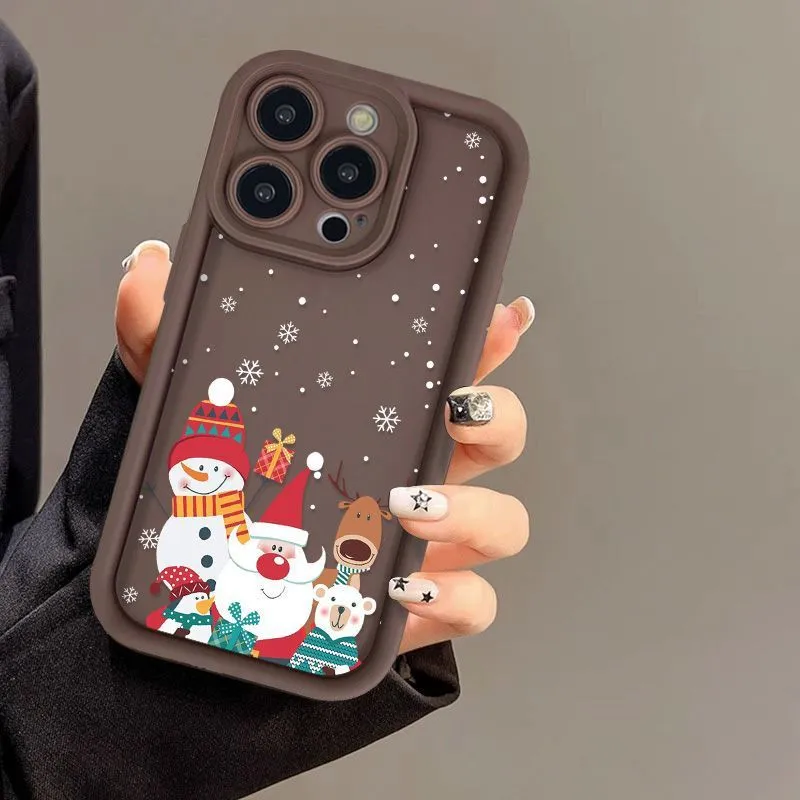 Cute Santa Claus Christmas pattern frosted silicone phone case for iPhone shockproof protection in black
