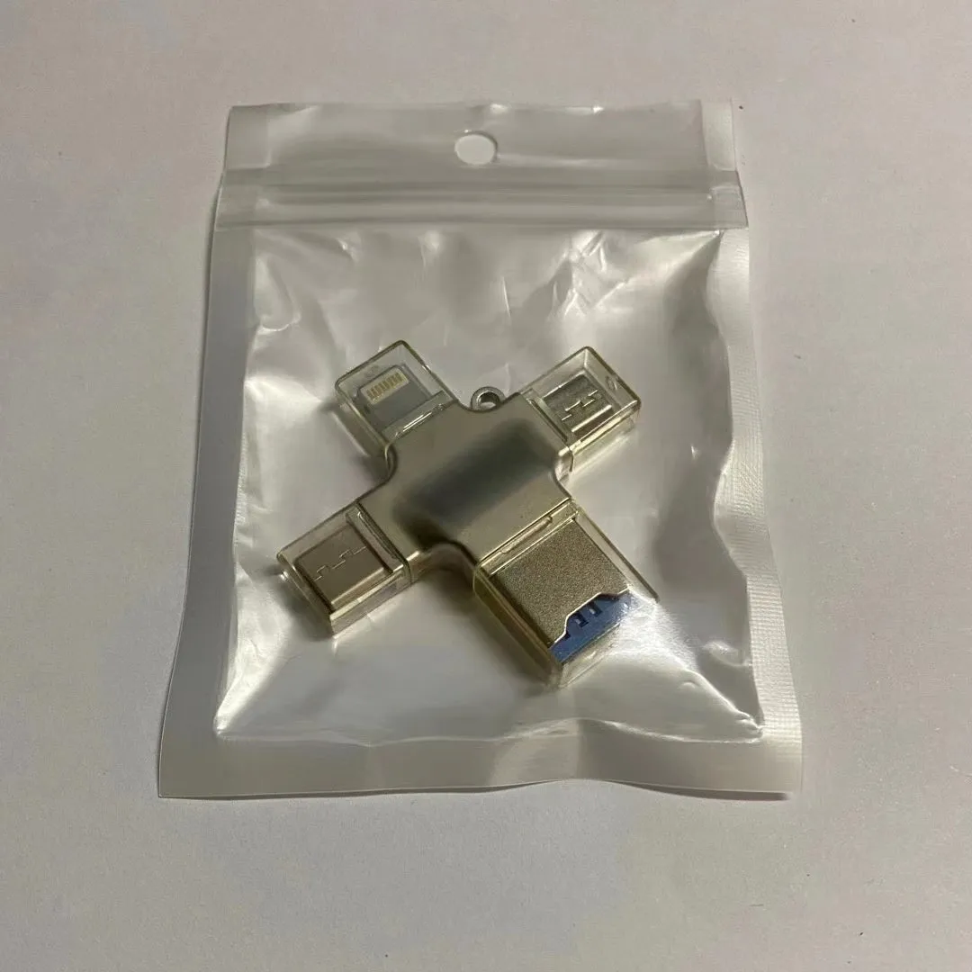 Silver zinc alloy multi-functional card reader with USB 2.0 and Lightning Type-C Micro USB interfaces