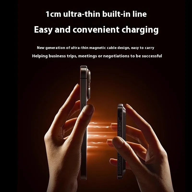 Magnetic power bank with transparent bracket and built-in cable in Mysterious Black, alloy shell