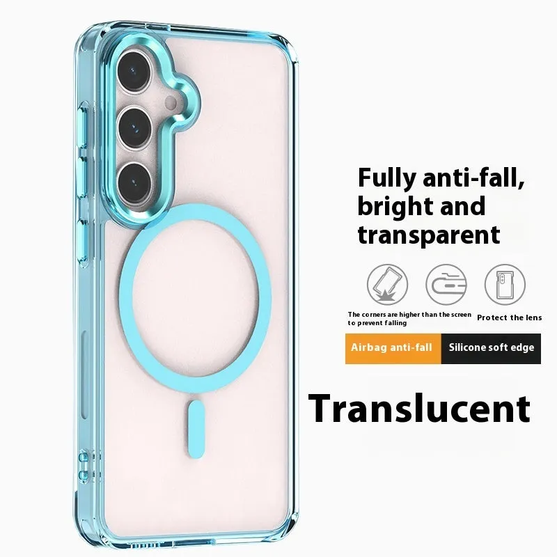 Transparent magnetic anti drop silicone phone case for Samsung Galaxy S23 FE with metal lens ring