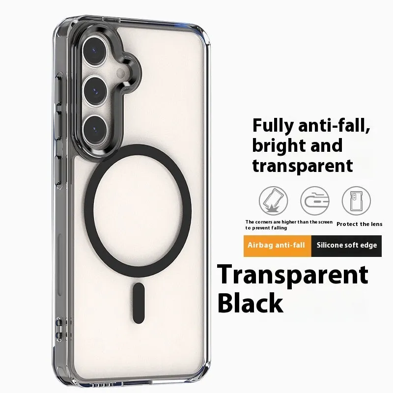 Transparent magnetic anti drop silicone phone case for Samsung Galaxy S23 FE with metal lens ring