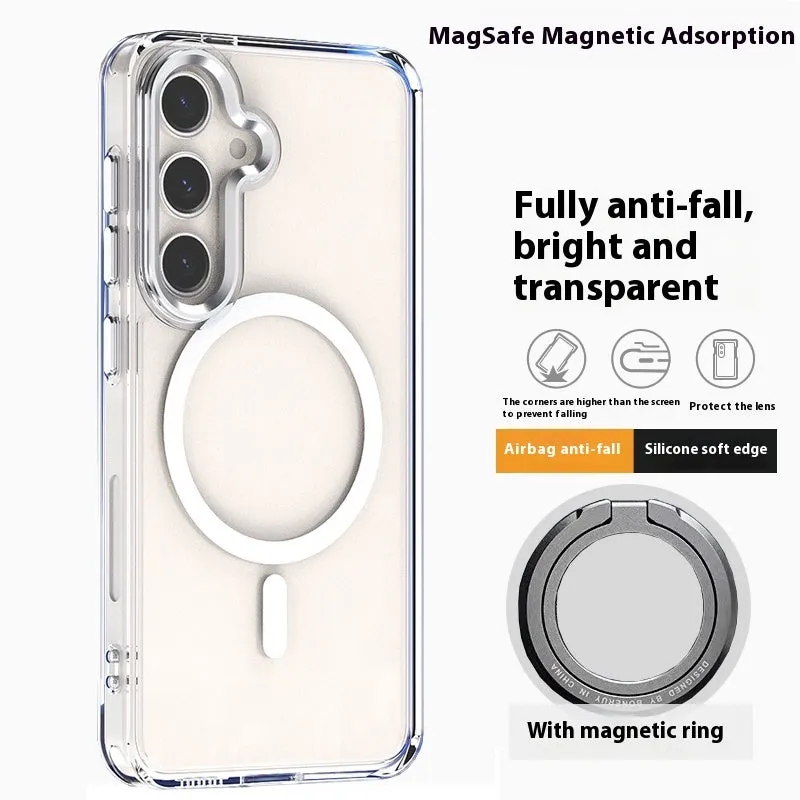 Transparent magnetic anti drop silicone phone case for Samsung Galaxy S23 FE with metal lens ring