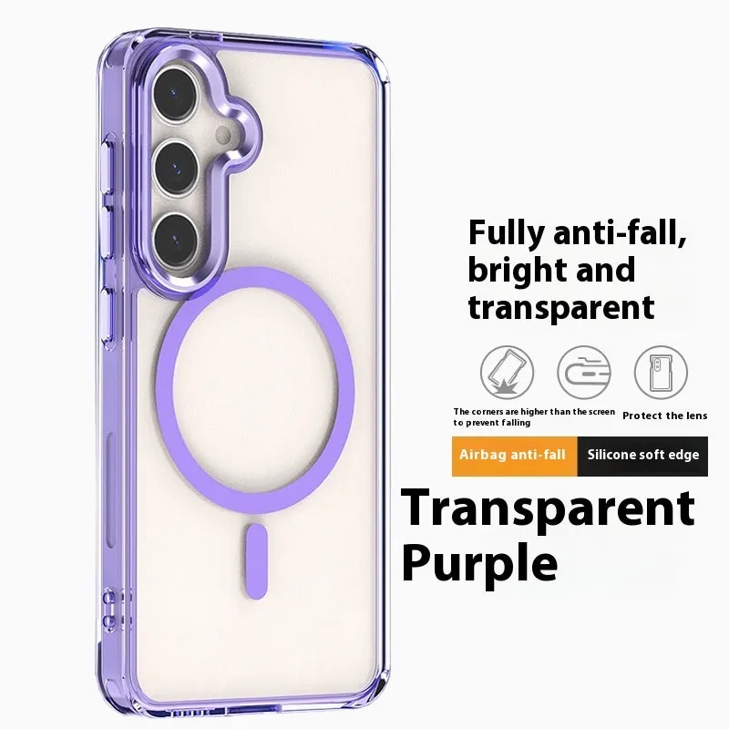 Transparent magnetic anti drop silicone phone case for Samsung Galaxy S23 FE with metal lens ring
