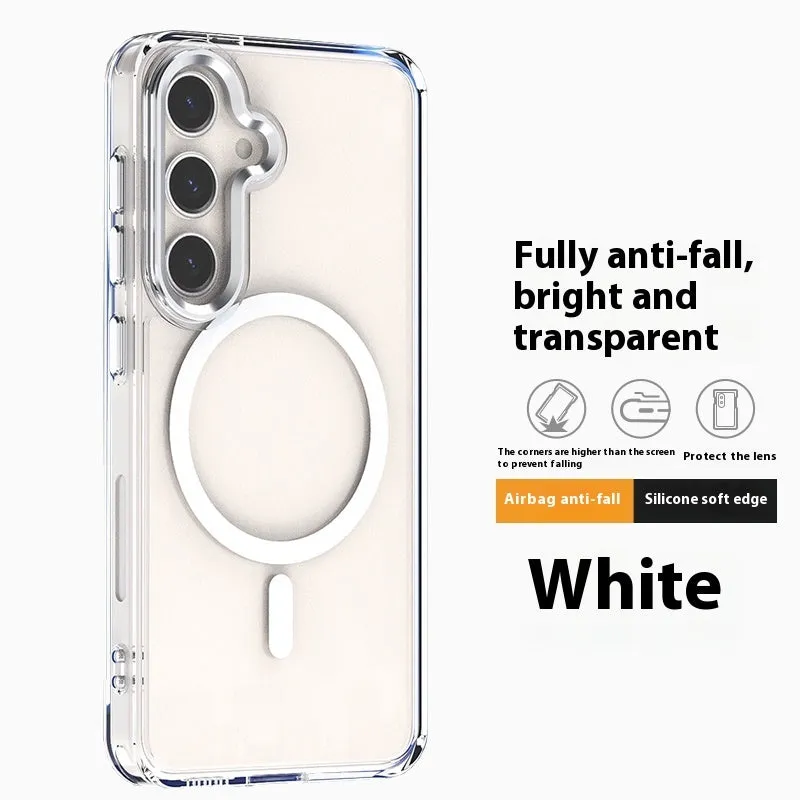 Transparent magnetic anti drop silicone phone case for Samsung Galaxy S23 FE with metal lens ring