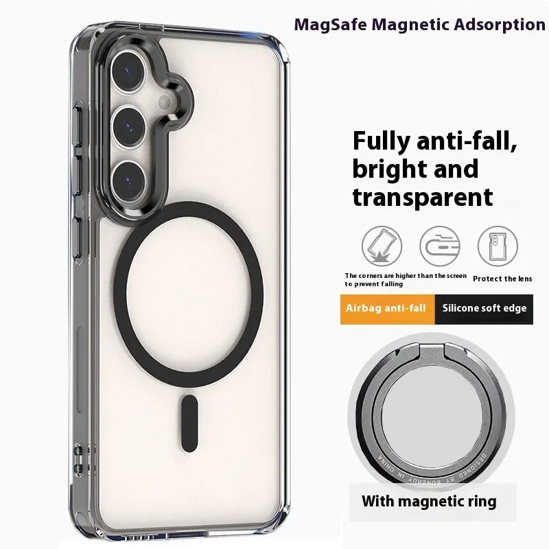 Transparent magnetic anti drop silicone phone case for Samsung Galaxy S23 FE with metal lens ring