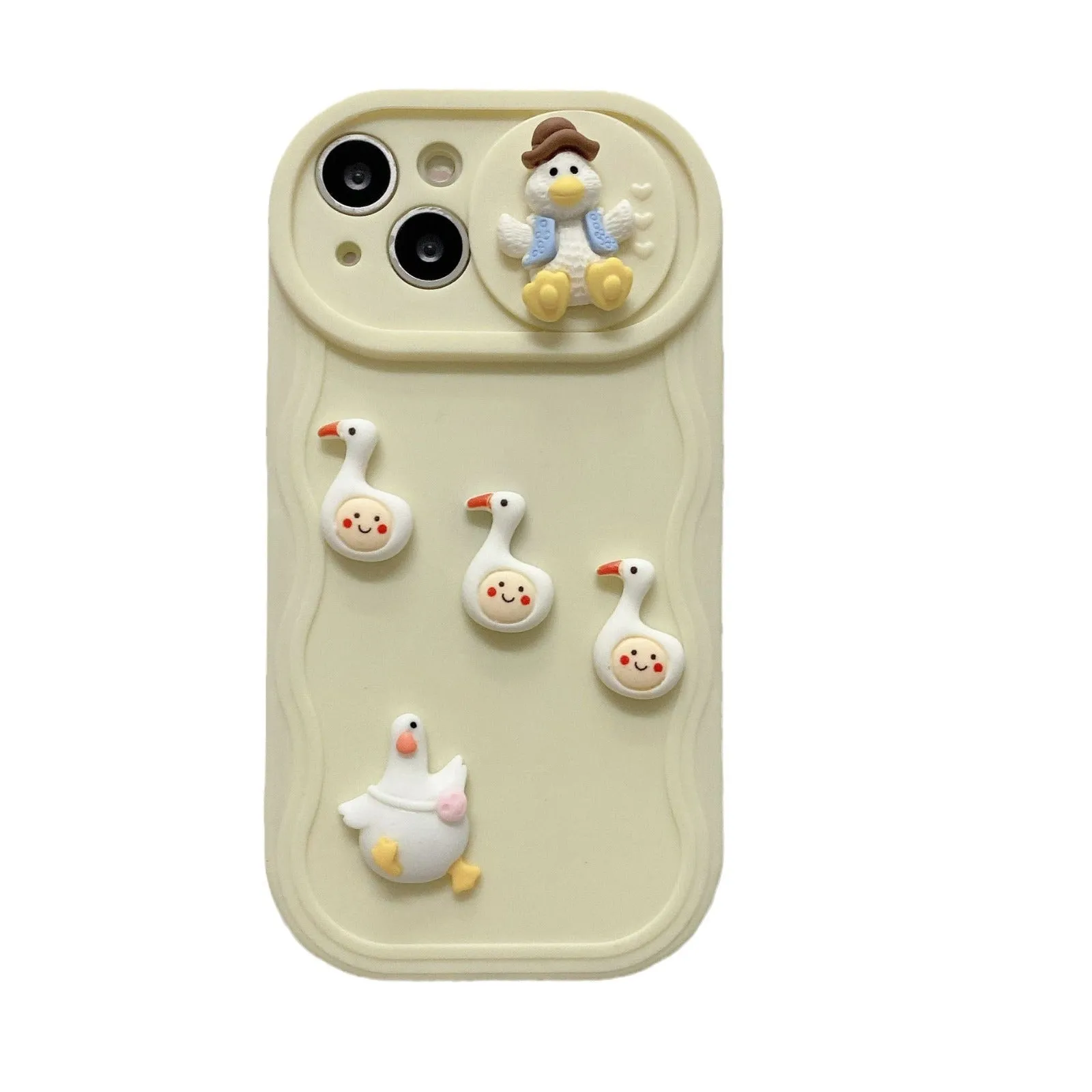 Wave sliding window cartoon three-dimensional duck soft protective cover for Apple iPhone, beige duck colour