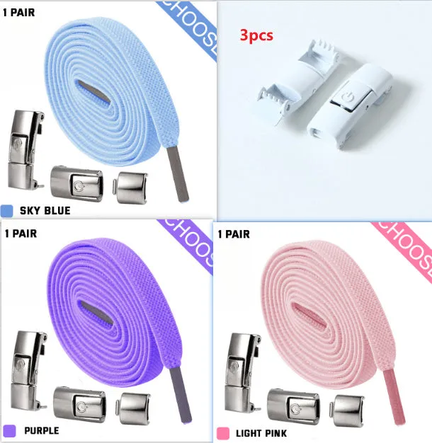 8mm wide press lock elastic shoelaces in various colours with a curved fit design.