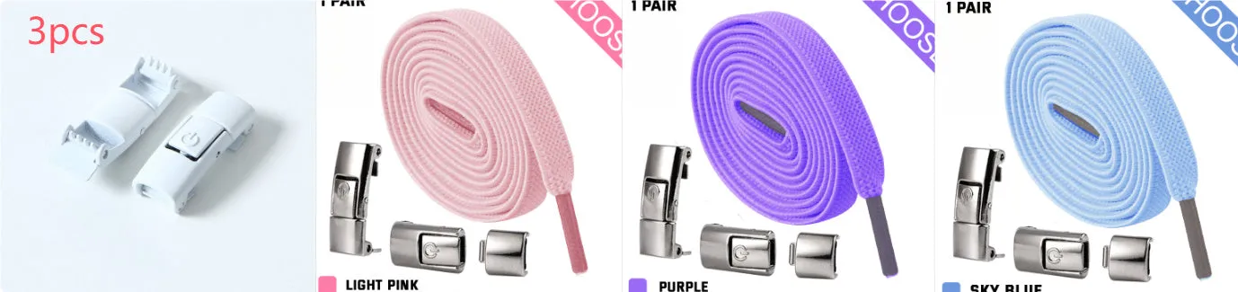 8mm wide press lock elastic shoelaces in various colours with a curved fit design.