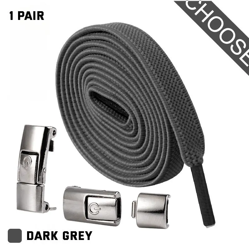 8mm wide press lock elastic shoelaces in various colours with a curved fit design.