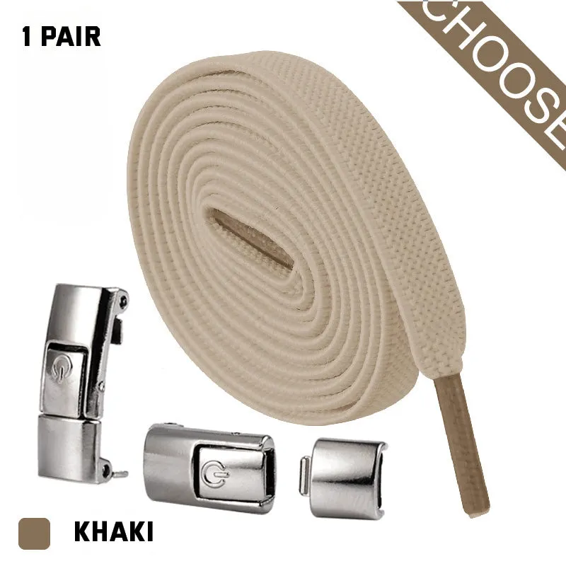 8mm wide press lock elastic shoelaces in various colours with a curved fit design.