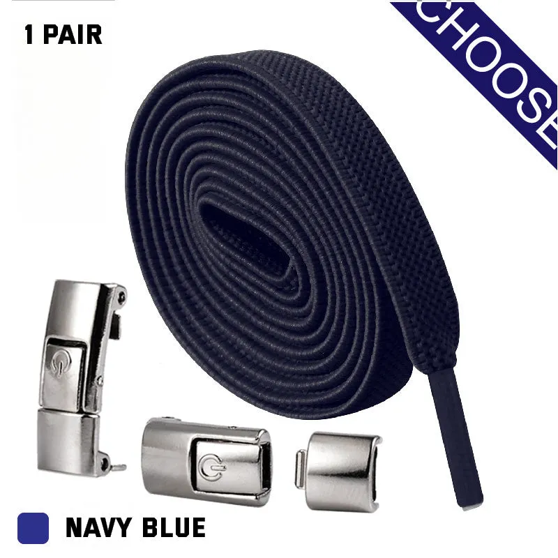 8mm wide press lock elastic shoelaces in various colours with a curved fit design.