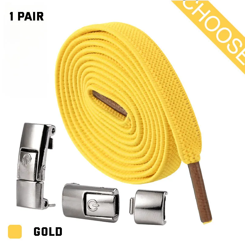 8mm wide press lock elastic shoelaces in various colours with a curved fit design.