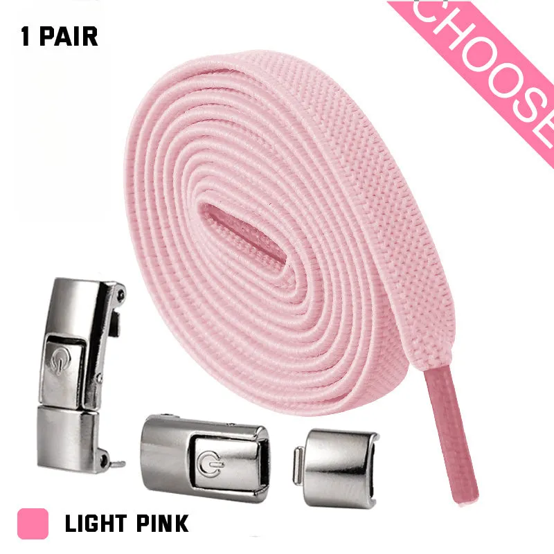 8mm wide press lock elastic shoelaces in various colours with a curved fit design.