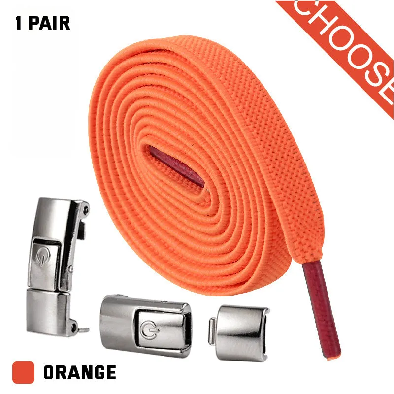 8mm wide press lock elastic shoelaces in various colours with a curved fit design.