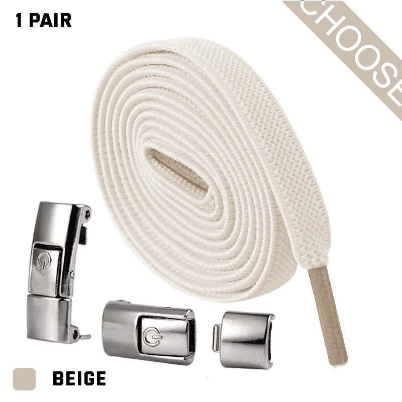 8mm wide press lock elastic shoelaces in various colours with a curved fit design.