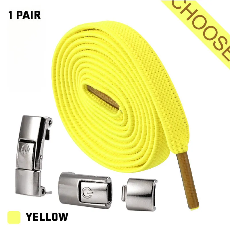 8mm wide press lock elastic shoelaces in various colours with a curved fit design.