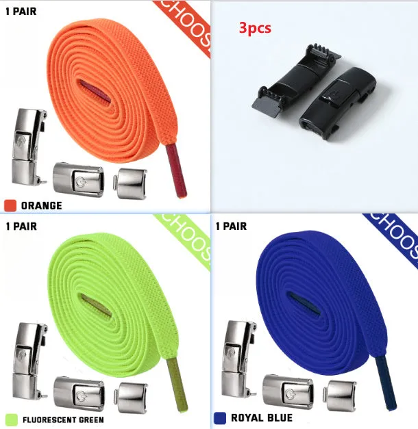 8mm wide press lock elastic shoelaces in various colours with a curved fit design.