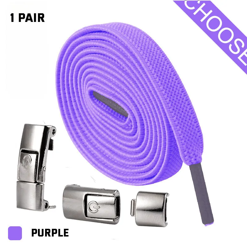 8mm wide press lock elastic shoelaces in various colours with a curved fit design.