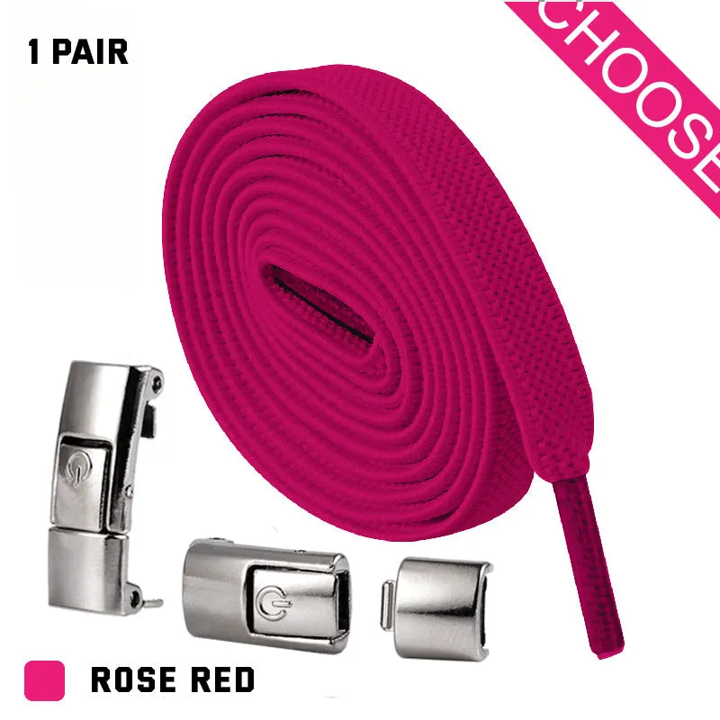 8mm wide press lock elastic shoelaces in various colours with a curved fit design.