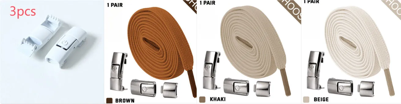 8mm wide press lock elastic shoelaces in various colours with a curved fit design.