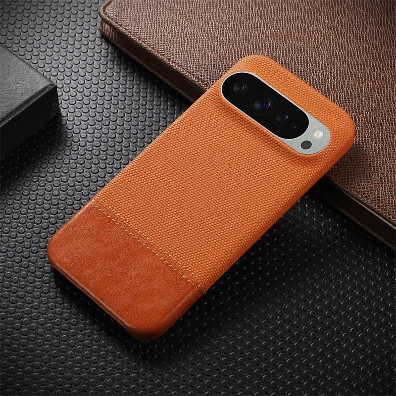 Lambskin leather phone case with anti-fall stitching and plaid pattern for Google Pixel