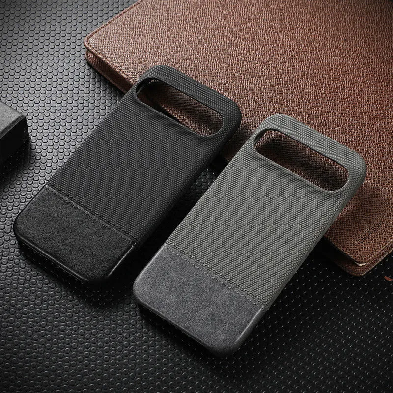 Lambskin leather phone case with anti-fall stitching and plaid pattern for Google Pixel