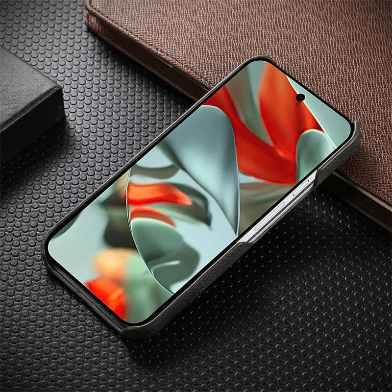 Lambskin leather phone case with anti-fall stitching and plaid pattern for Google Pixel