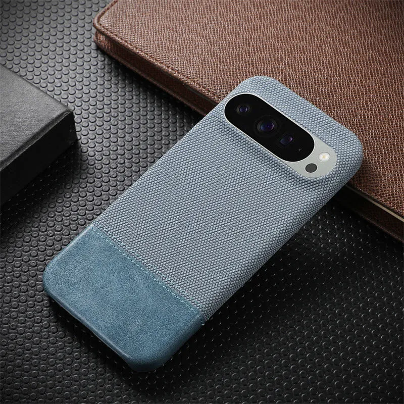 Lambskin leather phone case with anti-fall stitching and plaid pattern for Google Pixel