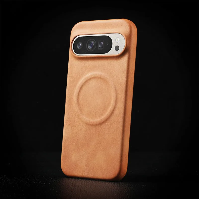Magnetic lambskin phone case for Google Pixel, anti-fall back cover in black with soft skin feeling finish