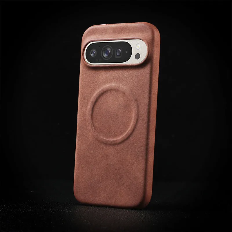 Magnetic lambskin phone case for Google Pixel, anti-fall back cover in black with soft skin feeling finish