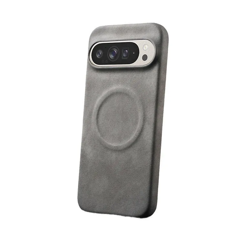 Magnetic lambskin phone case for Google Pixel, anti-fall back cover in black with soft skin feeling finish