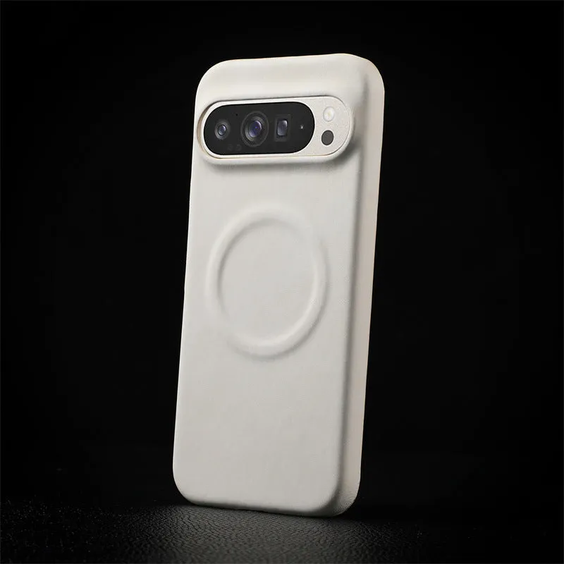 Magnetic lambskin phone case for Google Pixel, anti-fall back cover in black with soft skin feeling finish