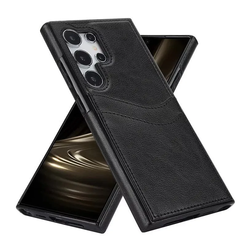 Business simplicity phone case card holster in silicone for Samsung and iPhone models, black colour, with card slot