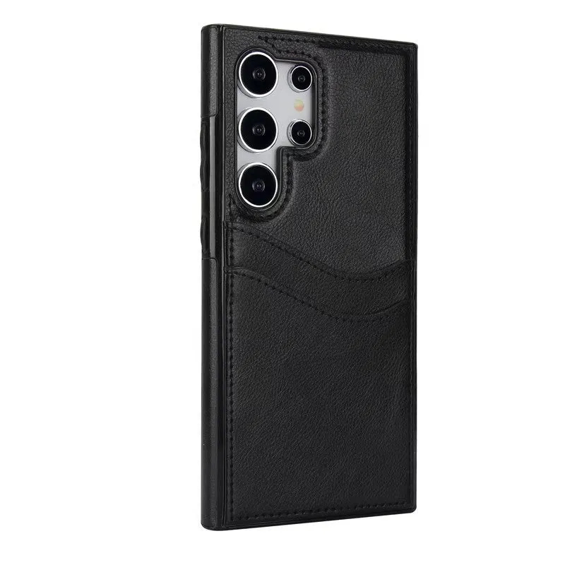 Business simplicity phone case card holster in silicone for Samsung and iPhone models, black colour, with card slot
