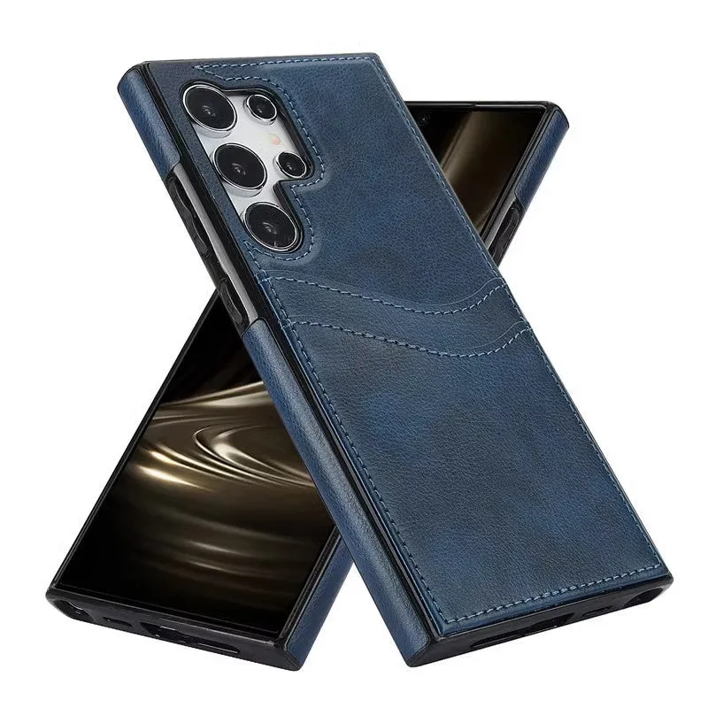Business simplicity phone case card holster in silicone for Samsung and iPhone models, black colour, with card slot