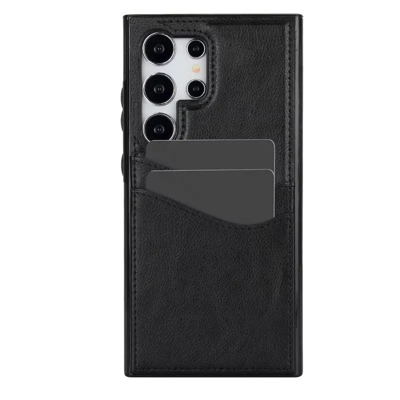 Business simplicity phone case card holster in silicone for Samsung and iPhone models, black colour, with card slot