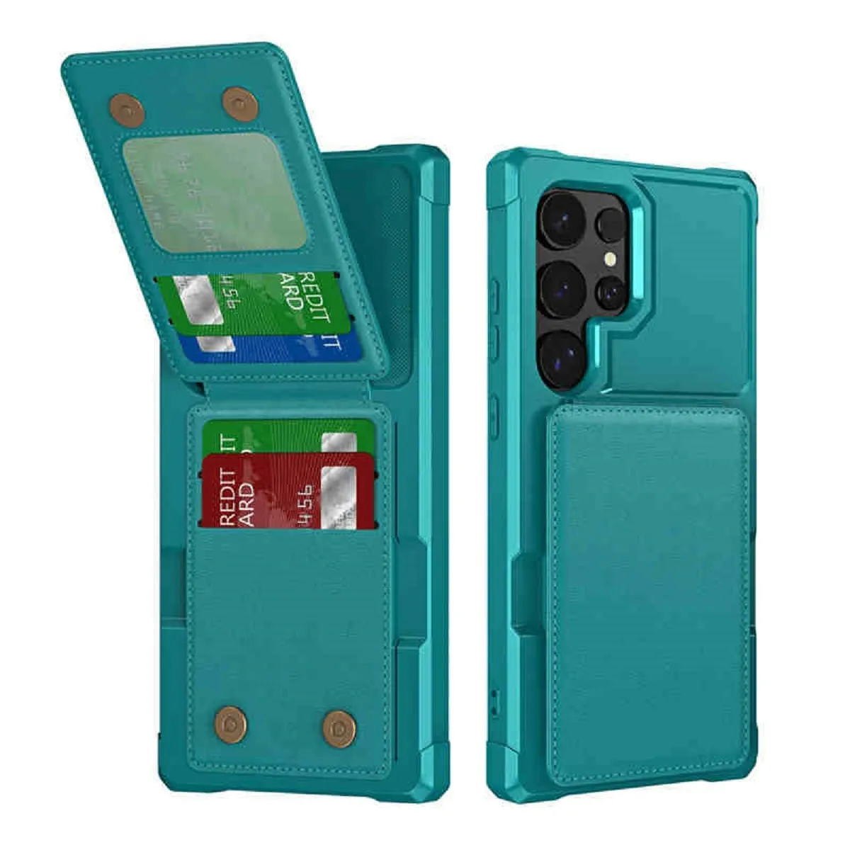 Samsung black PU TPU phone case with card slot and bracket on full cover drop-resistant design