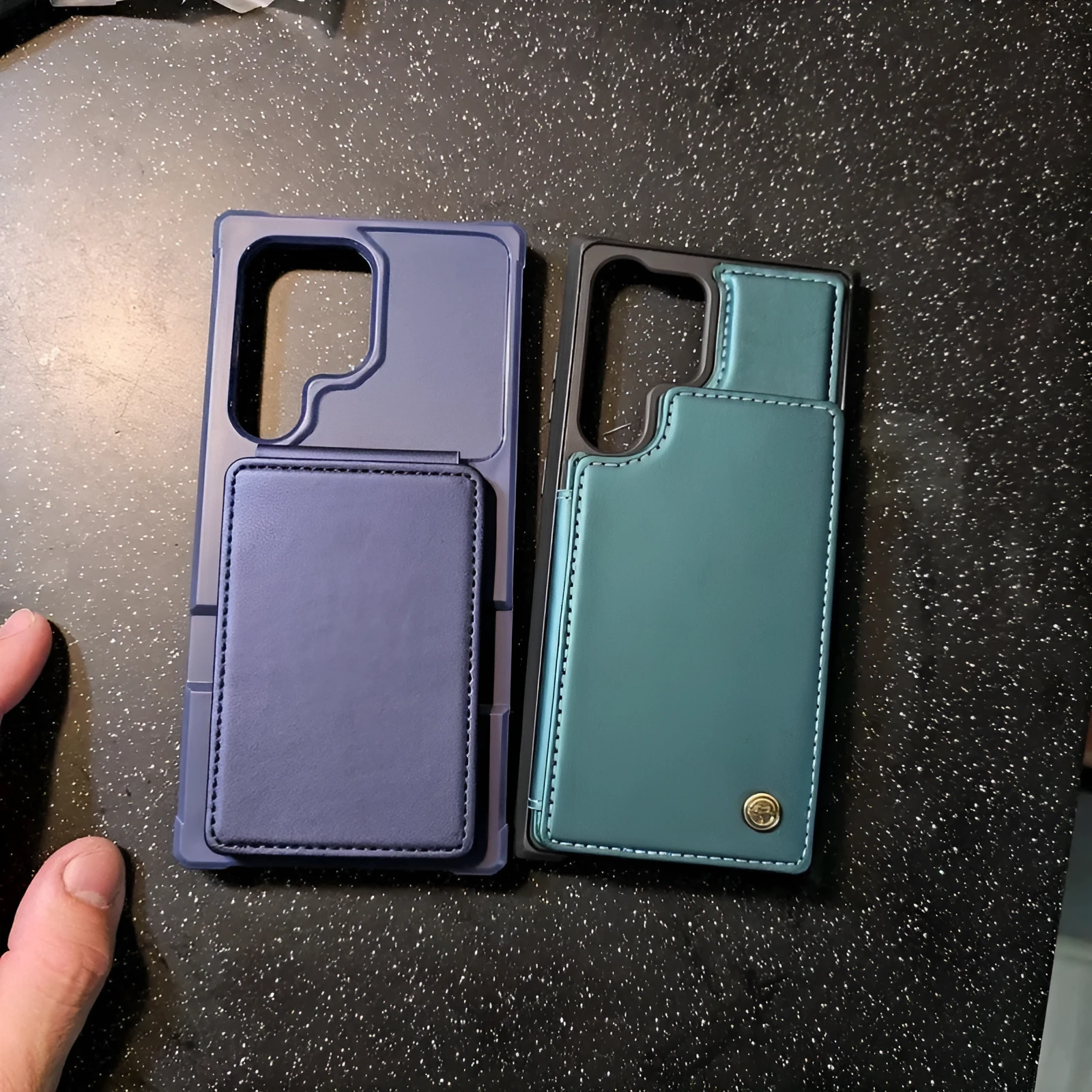 Samsung black PU TPU phone case with card slot and bracket on full cover drop-resistant design