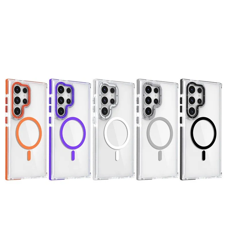 Samsung drop-resistant magnetic suction phone case in frosted PC with transparent acrylic back, multiple colours
