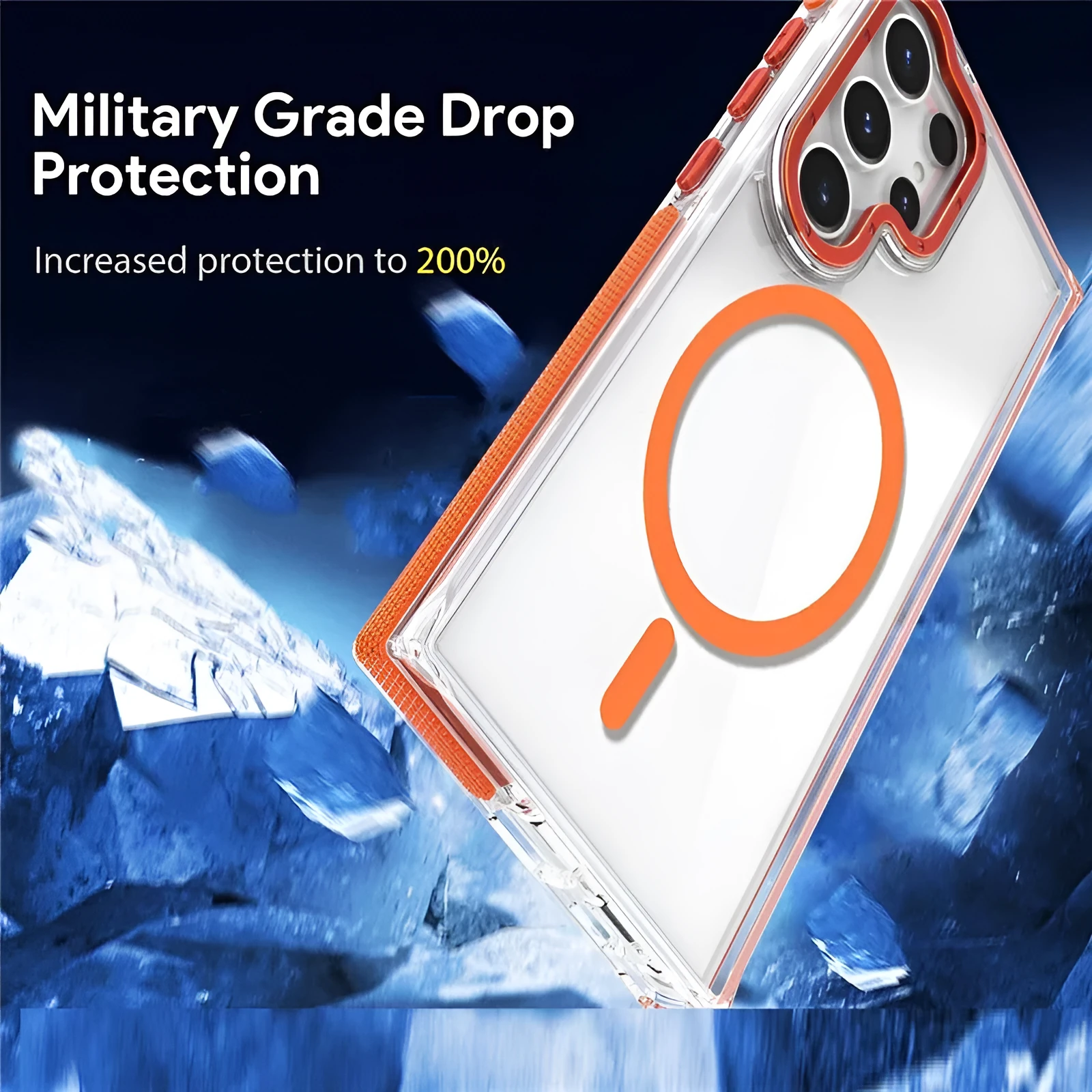 Samsung drop-resistant magnetic suction phone case in frosted PC with transparent acrylic back, multiple colours