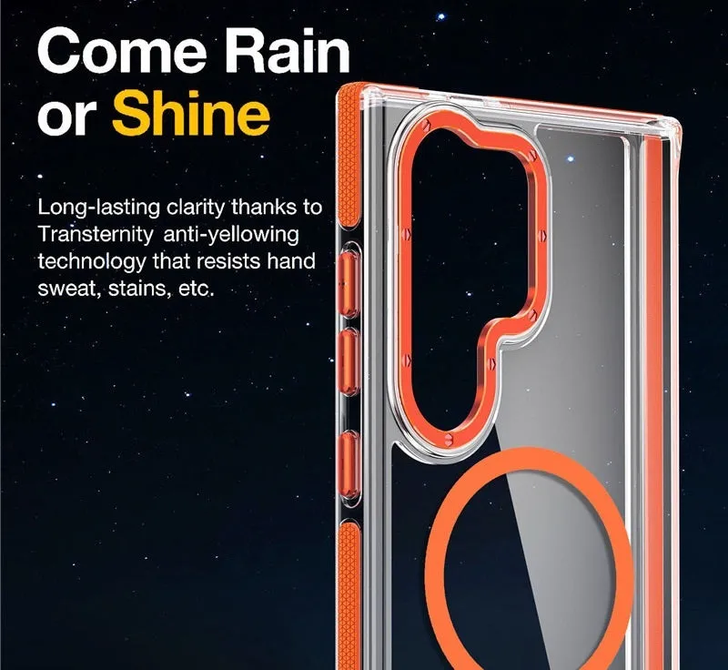Samsung drop-resistant magnetic suction phone case in frosted PC with transparent acrylic back, multiple colours